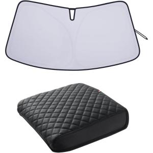 imageJDMCAR Armrest Cover and Foldable Windshield Sunshade Compatible with Ford F150 2024 2023 2022 2021 Lariat King Ranch Platinum XL XLT Limited Raptor