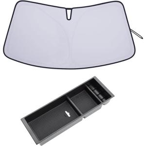imageJDMCAR Center Console Organizer and Foldable Windshield Sunshade Compatible with Ford F150 2025 2024 2023 2022 2021 Lariat King Ranch Platinum XL XLT Limited Raptor