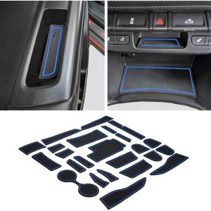 imageJDMCAR Compatible with Chevy ColoradoGMC Canyon Accessories 20152022 Premium Cup Holder Console and Door Pocket Inserts Kit Crew Cab Red Trim26PC SetBlue