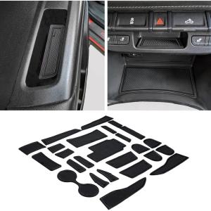 imageJDMCAR Compatible with Chevy ColoradoGMC Canyon Accessories 20152022 Premium Cup Holder Console and Door Pocket Inserts Kit Crew Cab Red Trim26PC SetBlack