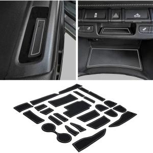 imageJDMCAR Compatible with Chevy ColoradoGMC Canyon Accessories 20152022 Premium Cup Holder Console and Door Pocket Inserts Kit Crew Cab Red Trim26PC SetGray