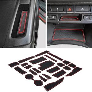 imageJDMCAR Compatible with Chevy ColoradoGMC Canyon Accessories 20152022 Premium Cup Holder Console and Door Pocket Inserts Kit Crew Cab Red Trim26PC SetRed