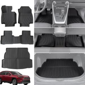imageJDMCAR Floor Mats Compatible with Toyota RAV4 Accessories 20192025 Include Hybrid Custom Fit Black TPE AllWeather Floor Liners
