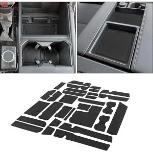 imageJDMCAR Liner Accessories Compatible with 2022 2023 2024 2025 2026 Toyota Tundra Custom NonSlip Anti Dust Cup Holder and Door Pocket Inserts Kit  30 PC SetBlack Trim