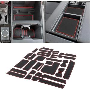 imageJDMCAR Liner Accessories Compatible with 2022 2023 2024 2025 2026 Toyota Tundra Custom NonSlip Anti Dust Cup Holder and Door Pocket Inserts Kit  30 PC SetRed Trim