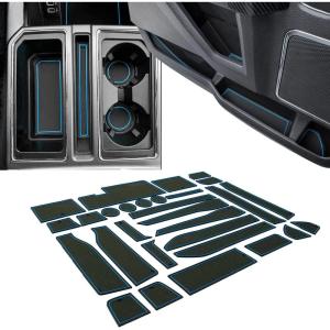 imageJDMCAR Liner Accessories Compatible with Ford F150 2015 2016 2017 2018 2019 2020 Premium Cup Holder Center Console and Door Pockets Rubber Inserts Kit Bucket Super Crew Red TrimBlue