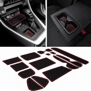 imageJDMCAR Liner Accessories Compatible with Toyota RAV4 20192024 2025 and 20212025 RAV4 Prime Custom Fit Cup Holder Center Console and Door Pockets Inserts Kit Black Trim  15 PC SetRed