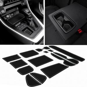 imageJDMCAR Liner Accessories Compatible with Toyota RAV4 20192024 2025 and 20212025 RAV4 Prime Custom Fit Cup Holder Center Console and Door Pockets Inserts Kit Black Trim  15 PC SetGray