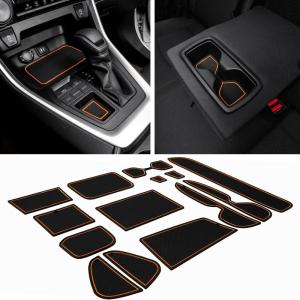imageJDMCAR Liner Accessories Compatible with Toyota RAV4 20192024 2025 and 20212025 RAV4 Prime Custom Fit Cup Holder Center Console and Door Pockets Inserts Kit Black Trim  15 PC SetOrange