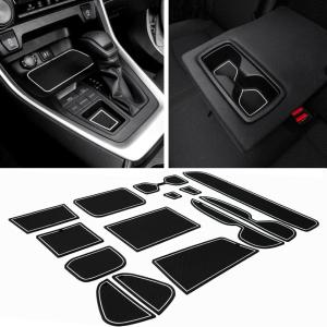 imageJDMCAR Liner Accessories Compatible with Toyota RAV4 20192024 2025 and 20212025 RAV4 Prime Custom Fit Cup Holder Center Console and Door Pockets Inserts Kit Black Trim  15 PC SetWhite