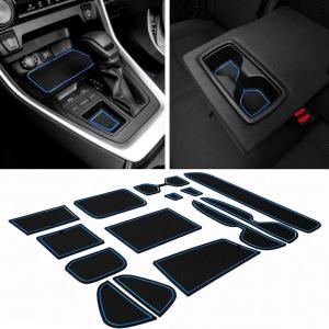 imageJDMCAR Liner Accessories Compatible with Toyota RAV4 20192024 2025 and 20212025 RAV4 Prime Custom Fit Cup Holder Center Console and Door Pockets Inserts Kit Black Trim  15 PC SetBlue