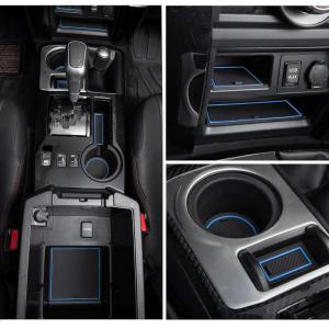 imagePremium Cup Holder Console and Door Pocket Inserts Kit Compatible with Toyota 4Runner Accessories 20102024 2 Row Red Trim27PC SetBlue Trim
