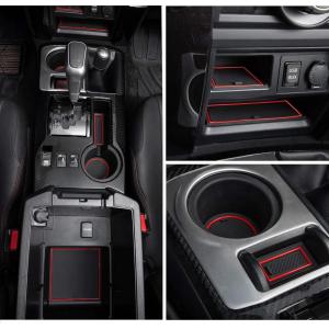 imagePremium Cup Holder Console and Door Pocket Inserts Kit Compatible with Toyota 4Runner Accessories 20102024 2 Row Red Trim27PC SetRed Trim