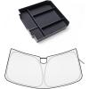 imageJDMCAR Center Console Organizer Black Trim and Windshield Sun Shade Compatible with Toyota Tundra Accessories 2022 2023 2024