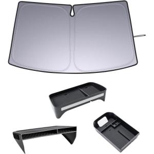 imageJDMCAR 3PCS Center Console Organizer Tray and Upgrade Front Windshield Sun Shade Compatible with Toyota RAV4 Accessories 20192024