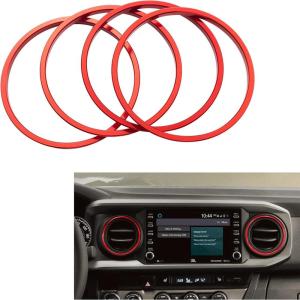 imageJDMCAR AC Vent Ring Outer Trim Decoration Covers 4 pcs Set Red and Liner Accessories Double Cab Red Trim Compatible with Toyota Tacoma 2016 2017 2018 2019 2020 2021 2022 2023