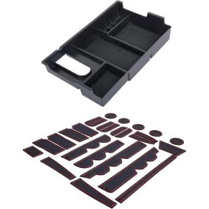 imageJDMCAR Center Console Oragnizer Half Tray and Liner Accessories Bucket Seat Red Trim Compatible with Toyota Tundra 20142021