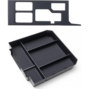 imageJDMCAR Center Console Organizer Black Trim and Central Control Gear Shift Panel Trim Cover Compatible with 2022 2023 2024 Toyota TundraSequoia