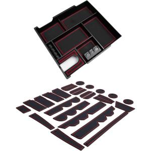 imageJDMCAR Center Console Organizer Full TrayRed Trim and Liner Accessories Bucket SeatRed Trim Compatible with Toyota Tundra 20142021