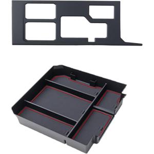imageJDMCAR Center Console Organizer Red Trim and Central Control Gear Shift Panel Trim Cover Compatible with 2022 2023 2024 Toyota TundraSequoia