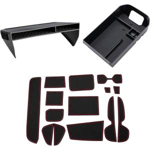 imageJDMCAR Center Console Organizer Tray and Rubber Liners Red Trim Compatible with 2019 RAV4