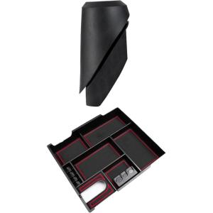 imageJDMCAR Center console tray Red Trim and Antenna Base Compatible with Toyota Tundra Accessories 20142021