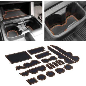 imageJDMCAR Compatible with Toyota Tacoma Accessories 20162023 Premium Cup Holder Console and Door Pocket Inserts Kit Double Cab Red TrimOrange