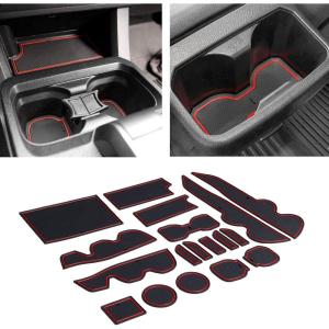 imageJDMCAR Compatible with Toyota Tacoma Accessories 20162023 Premium Cup Holder Console and Door Pocket Inserts Kit Double Cab Red TrimRed