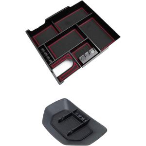 imageJDMCAR Full Center Console Tray Red Trim and Dashboard Organizer Compatible with Toyota Tundra 20142021
