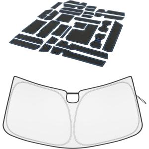 imageJDMCAR Liner Accessories Blue Trim and Windshield Sun Shade Compatible with Toyota Tundra Accessories 2022 2023 2024