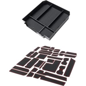 imageJDMCAR Liner Accessories Red Trim and Center Console Organizer Black Trim Compatible with 2022 2023 Toyota Tundra Accessories