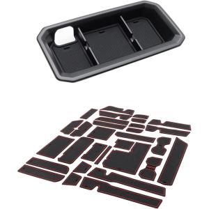 imageJDMCAR Liner Accessories Red Trim and Dashboard Tray ompatible with 2022 2023 Toyota Tundra