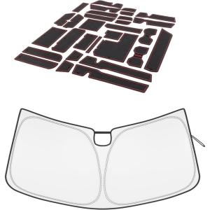 imageJDMCAR Liner Accessories Red Trim and Windshield Sun Shade Compatible with Toyota Tundra Accessories 2022 2023 2024