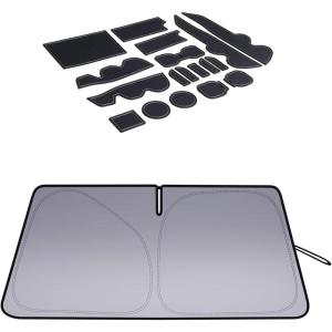 imageJDMCAR Windshield Sun Shade and Liner Accessories Gray Trim Compatible with 20162022 2023 Toyota Tacoma Accessories