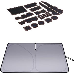 imageJDMCAR Windshield Sun Shade and Liner Accessories Orange Trim Compatible with 20162022 2023 Toyota Tacoma Accessories