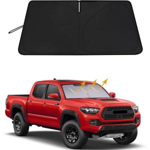 imageWindshield Sun Shade for Toyota Tacoma 20162023 Custom Fit Foldable Front Window Sunshade Sun Visor Protector Block UV Rays Keep Your Car CoolerBlackSilverFits 20162023 Tacoma