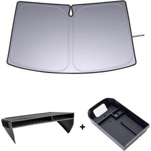 imageJDMCAR Center Console OrganizerArmrest Storage Tray and Front Windshield Sun Shade Compatible with Toyota RAV4 Accessories 20192024