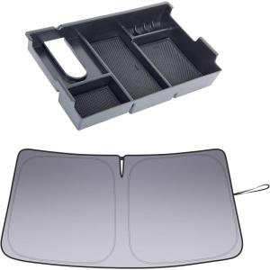 imageJDMCAR HalfSized Console Tray and Windshield Sun Shade Compatible with Toyota Tundra Accessories 20142021