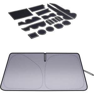 imageJDMCAR Windshield Sun Shade and Liner Accessories White Trim Compatible with 20162022 2023 Toyota Tacoma Accessories