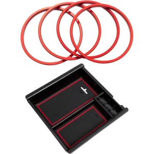 imageJDMCAR Center Console Organizer Red Trim and AC Vent Ring Outer Trim Decoration Covers 4 pcs Set Red Compatible with 20162021 2022 2023 Toyota Tacoma