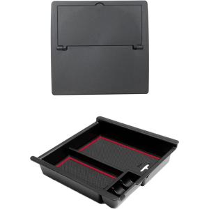 imageJDMCAR Center Console Tray Organizer Red Trim and OneTouch Hidden Storage Box Compatible with 20162023 Toyota Tacoma Accessories