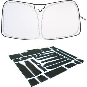 imageJDMCAR Liner Accessories Blue Trim and Foldable Windshield Sunshade Compatible with 20152020 Ford F150