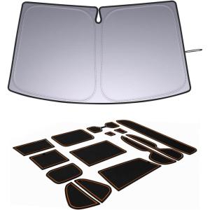 imageJDMCAR Liner Accessories Orange Trim and Upgrade Front Windshield Sun Shade Compatible with Toyota RAV4 Accessories 20192024