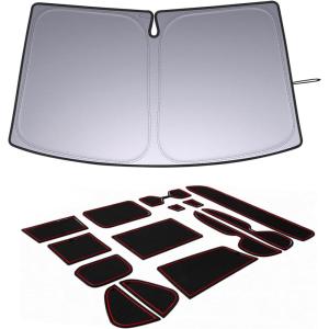 imageJDMCAR Liner Accessories Red Trim and Upgrade Front Windshield Sun Shade Compatible with Toyota RAV4 Accessories 20192024