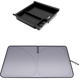 imageJDMCAR Windshield Sun Shade and Center Console Tray Organizer Black Trim Compatible with Toyota Tacoma Accessories 20162022 2023