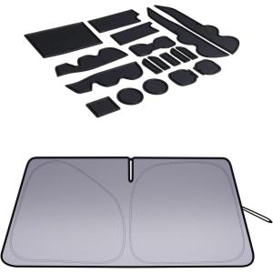 imageJDMCAR Windshield Sun Shade and Liner Accessories Black Trim Compatible with 20162022 2023 Toyota Tacoma Accessories