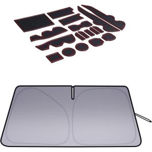 imageJDMCAR Windshield Sun Shade and Liner Accessories Red Trim Compatible with 20162022 2023 Toyota Tacoma Accessories