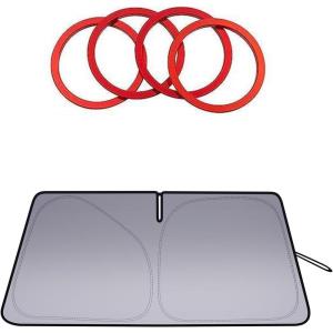 imageJDMCAR Windshield Sun Shade and Premium Aluminum Alloy AC Vent Ring Inner Trim Decoration Covers 4 pcs Set Red Compatible with Toyota Tacoma Accessories 20162022 2023