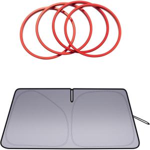 imageJDMCAR Windshield Sun Shade and Premium Aluminum Alloy AC Vent Ring Outer Trim Decoration Covers 4 pcs Set Red Compatible with Toyota Tacoma Accessories 20162022 2023