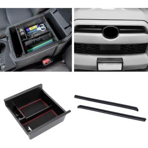 imageJDMCAR Front Center Grille Insert Cover Trim and Center Console Organizer Red Trim Compatible with 2023 2022 2021 2020 Toyota 4Runner